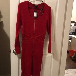 NWT! True red, ribbed knot corset style dress